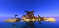 A picturesque savanna biome island with a village in Minecraft (Image via Minecraft & Chill / YouTube)